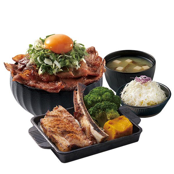 Grilled Tomahawk pork chop Teppanyaki+ Grilled Beef/Pork Donburi